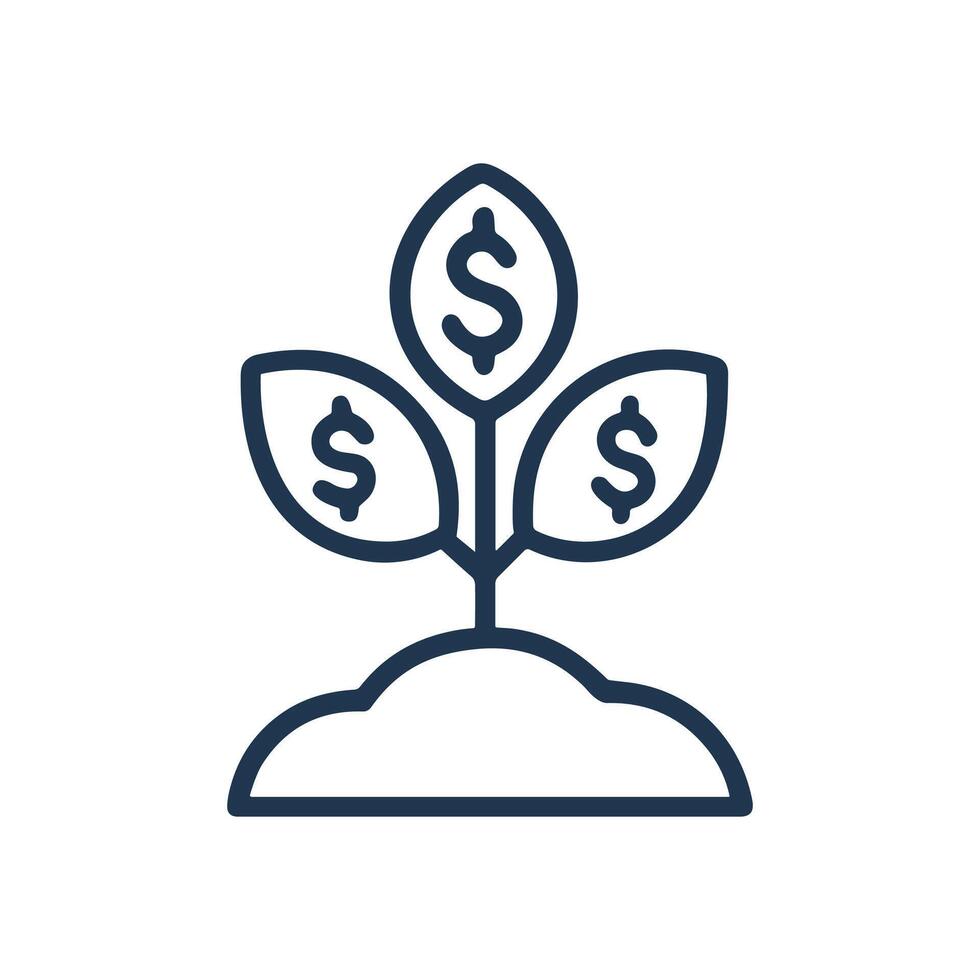 Dollar signs sprout from fertile ground. Icon symbol illustration vector