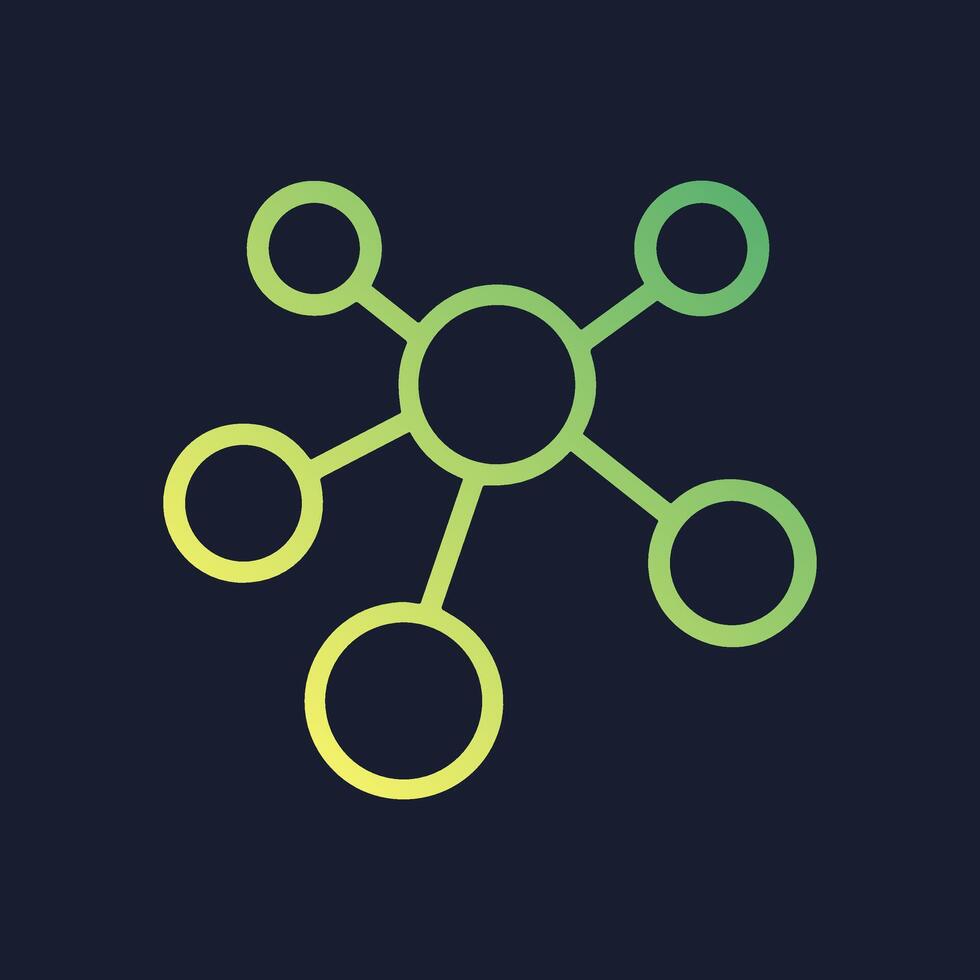 Decentralized network with glowing nodes. Icon symbol illustration vector