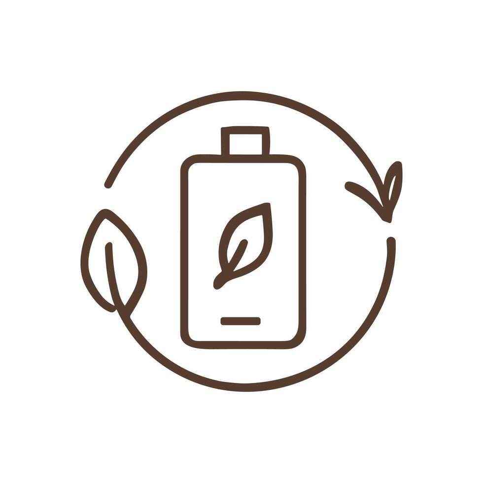 Ecofriendly battery within recycle symbol leaf. Icon symbol illustration vector