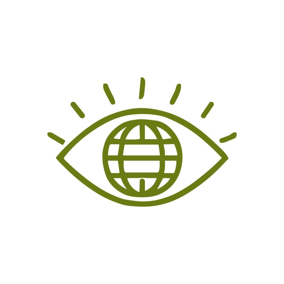Global vision An eye sees world. Icon symbol illustration vector