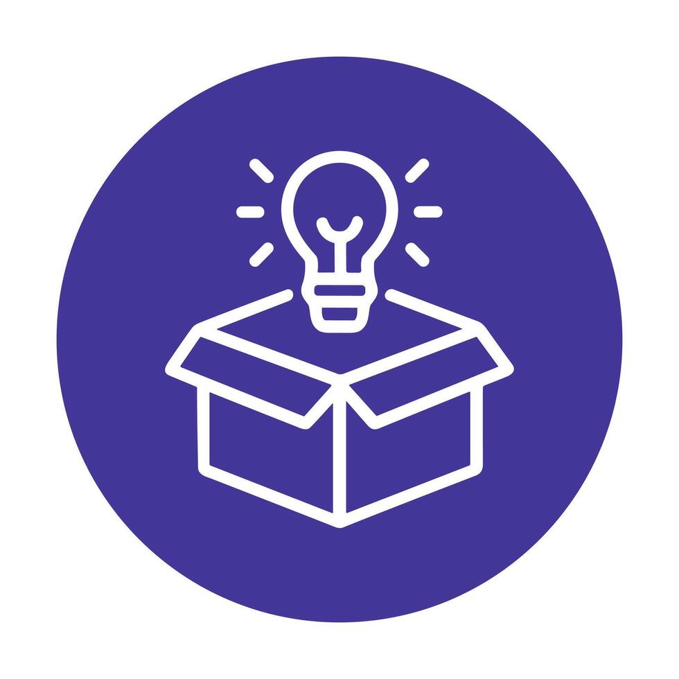 Glowing idea springs from open box. Icon symbol illustration vector