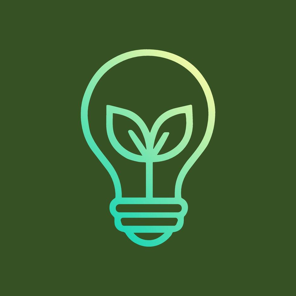Green lightbulb with sprouts inside. Icon symbol illustration vector