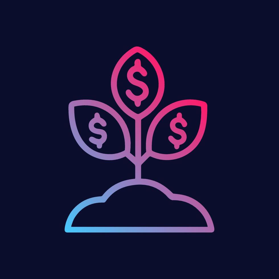 Money tree sprouting from the ground. Icon symbol illustration vector
