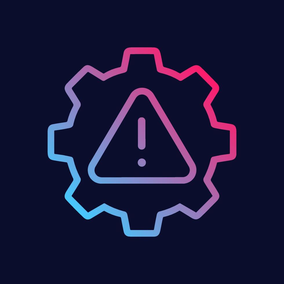 Neon gear warns of a problem. Icon symbol illustration vector