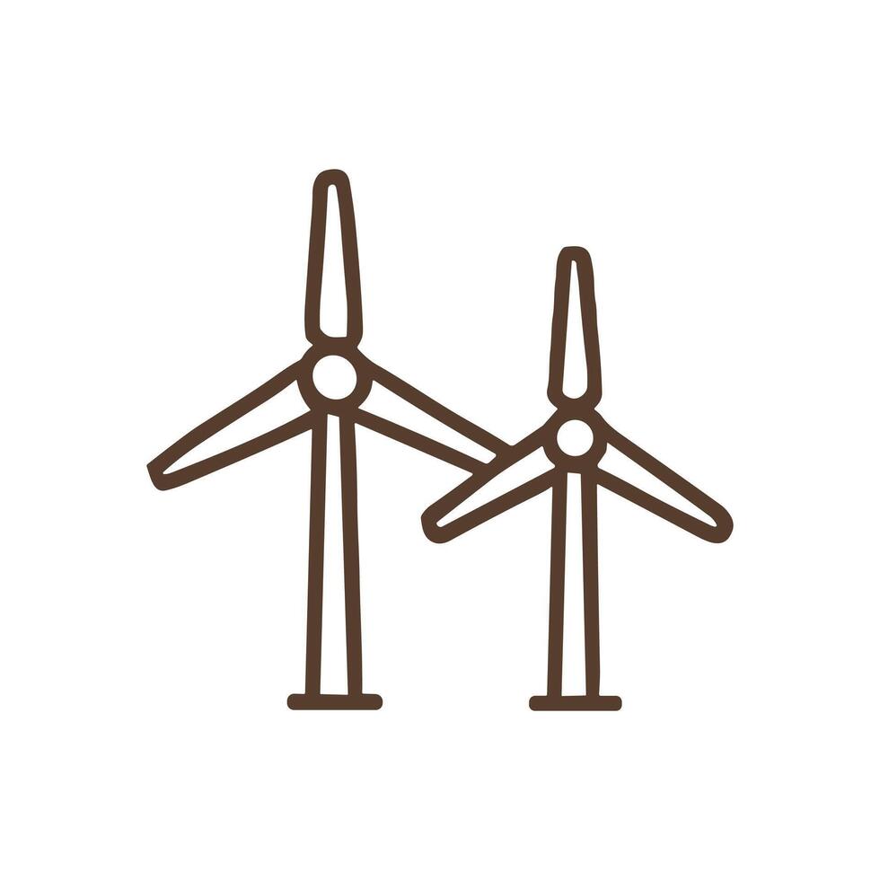 Sustainable energy two streamlined windmills stand tall. Icon symbol illustration vector