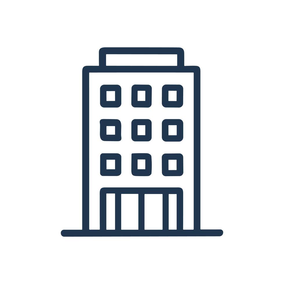 Tall office tower with windows. Icon symbol illustration vector