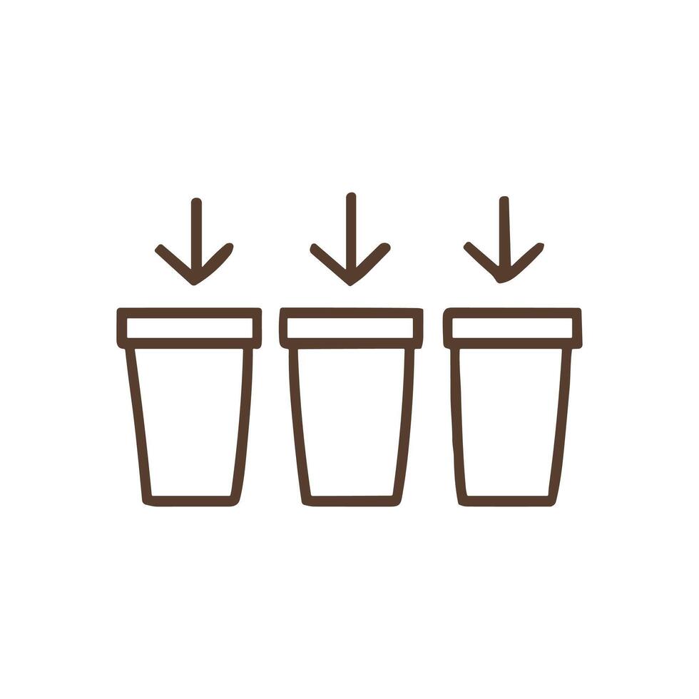 Three containers receiving from above. Icon symbol illustration vector