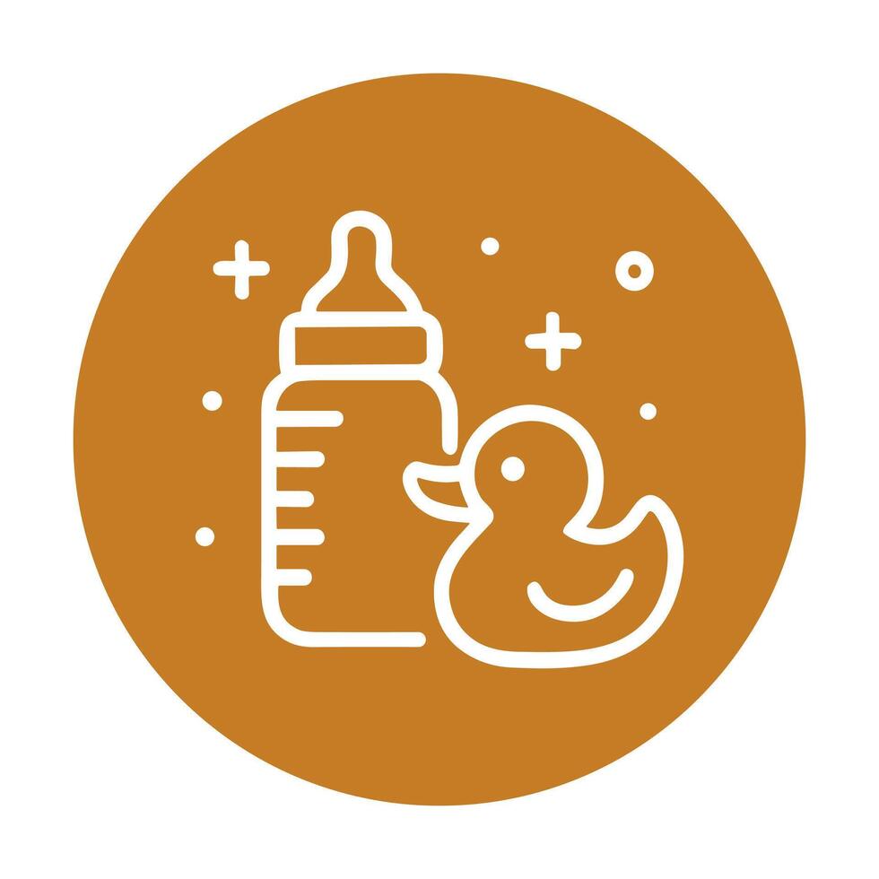 Baby bottle and ducky delight. Icon symbol illustration vector