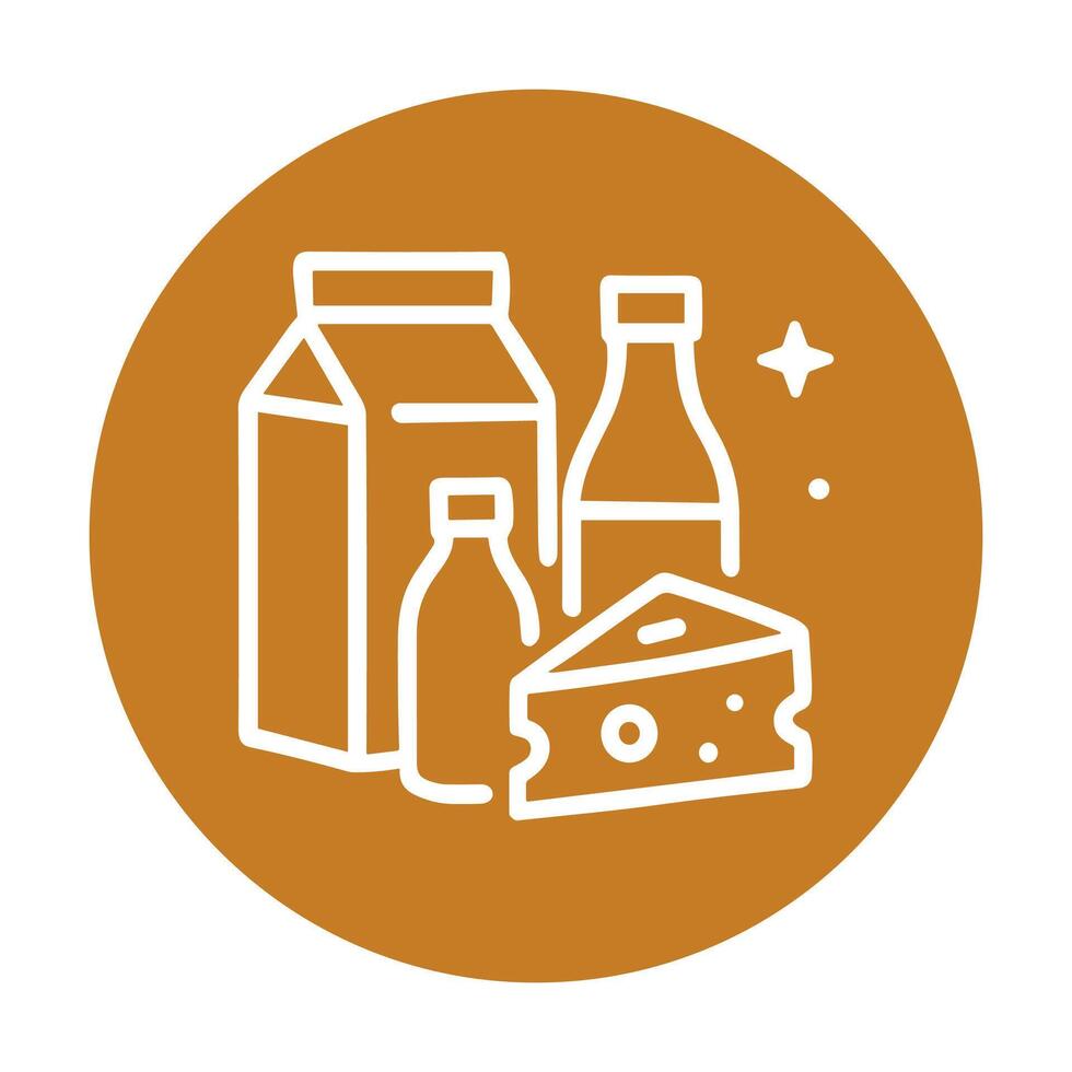 Dairy products in a golden circle. Icon symbol illustration vector