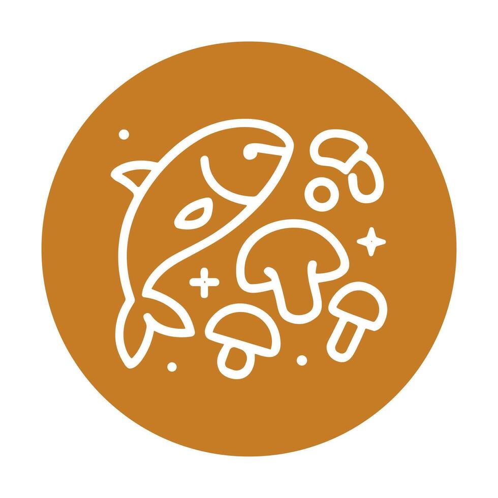 Stylized Fish and Fungi Circle. Icon symbol illustration vector