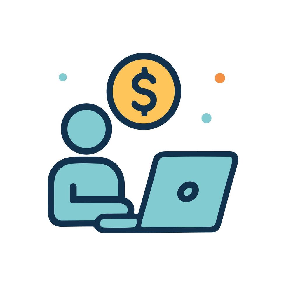 Person earning money with laptop. Icon symbol illustration vector