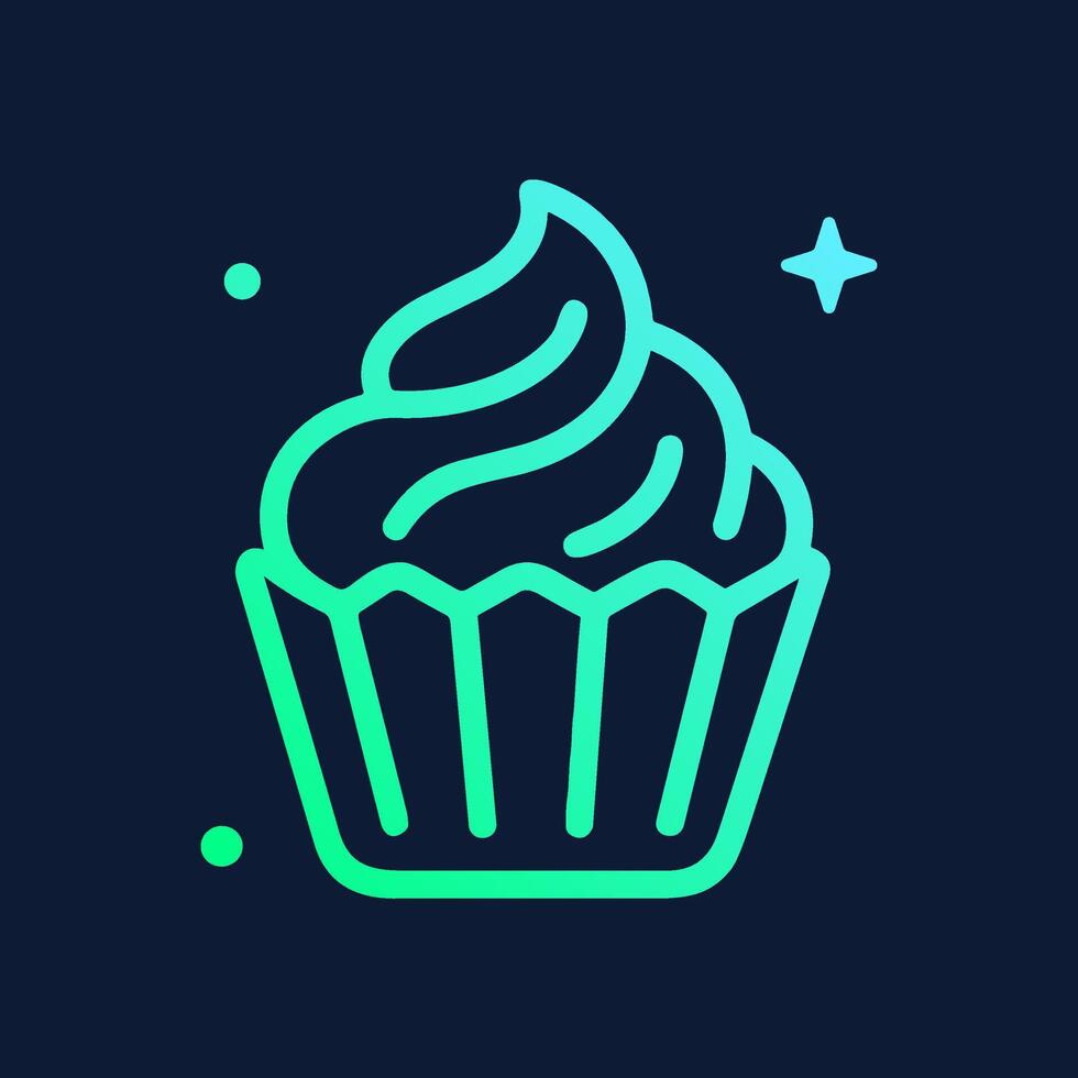 Neon Cupcake Sparkle in Night Sky. Icon symbol illustration vector