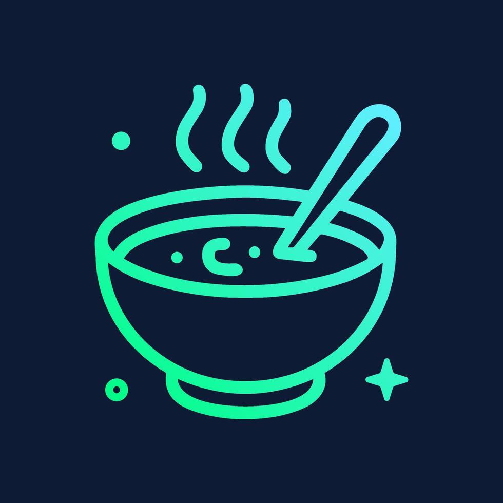 Steaming soup bowl with a spoon. Icon symbol illustration vector