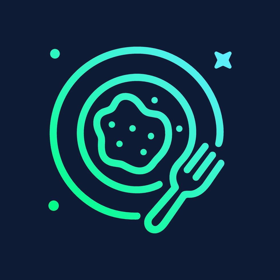 Breakfast on a plate with fork. Icon symbol illustration vector