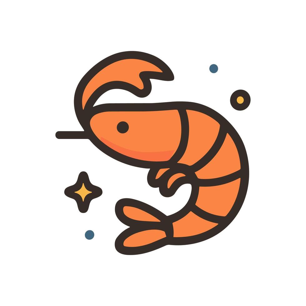 Cartoon shrimp with starry accents. Icon symbol illustration vector