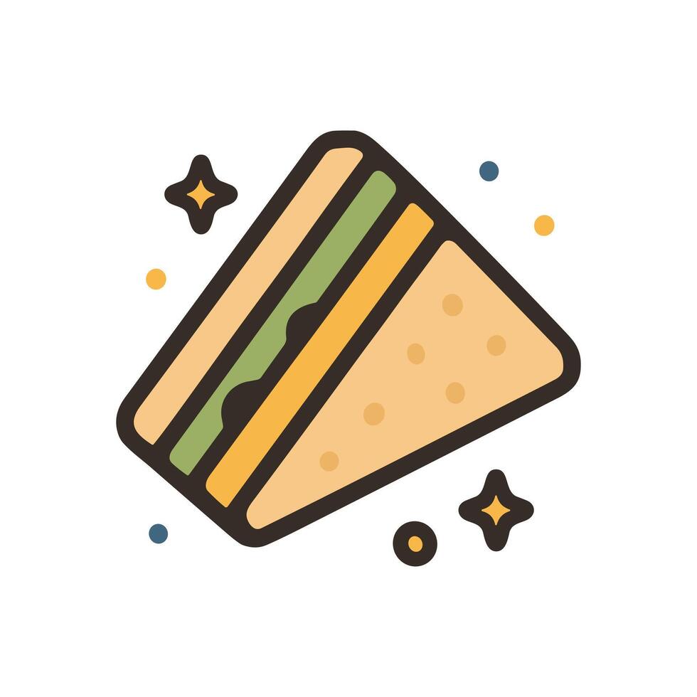 Delightful triangular sandwich with charming sparkles. Icon symbol illustration vector