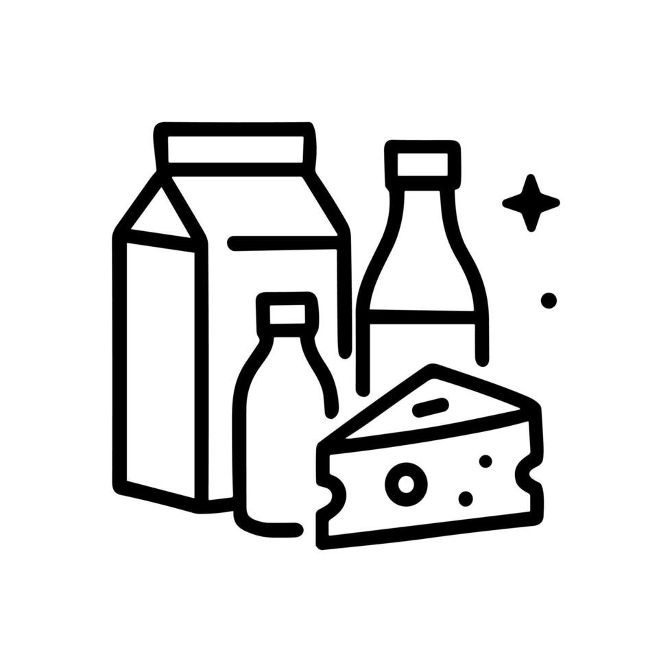 Dairy Delights Milk Bottles and Cheese Wedge. Icon symbol illustration vector