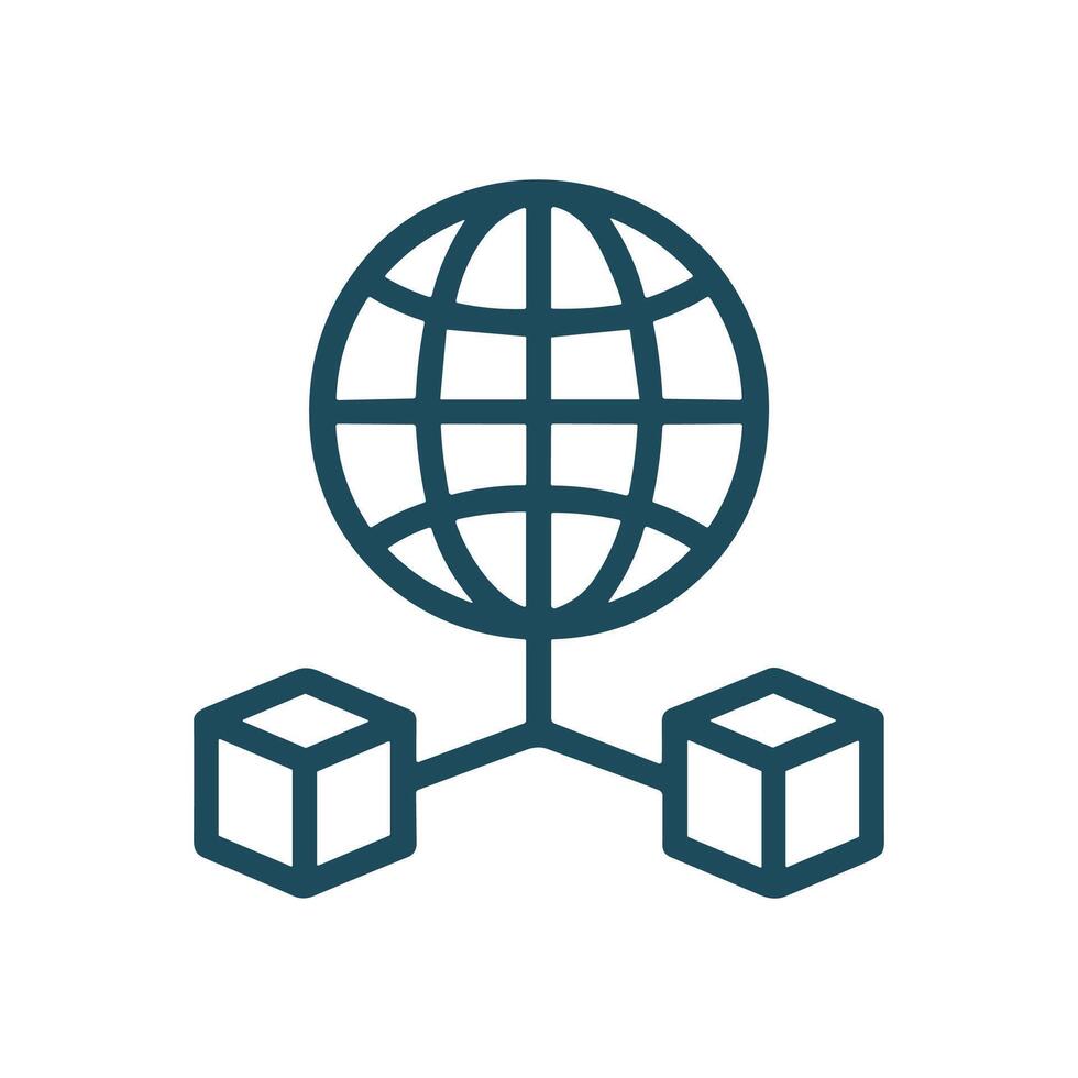 Global network connects distributed resources. Icon symbol illustration vector