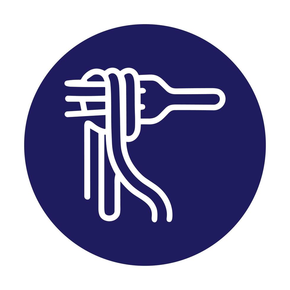 Pasta on a fork in a circle. Icon symbol illustration vector