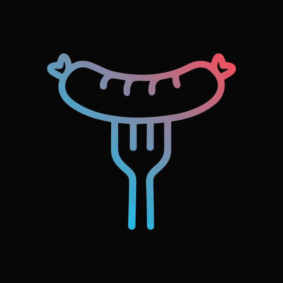 Sausage speared by gradient fork. Icon symbol illustration vector