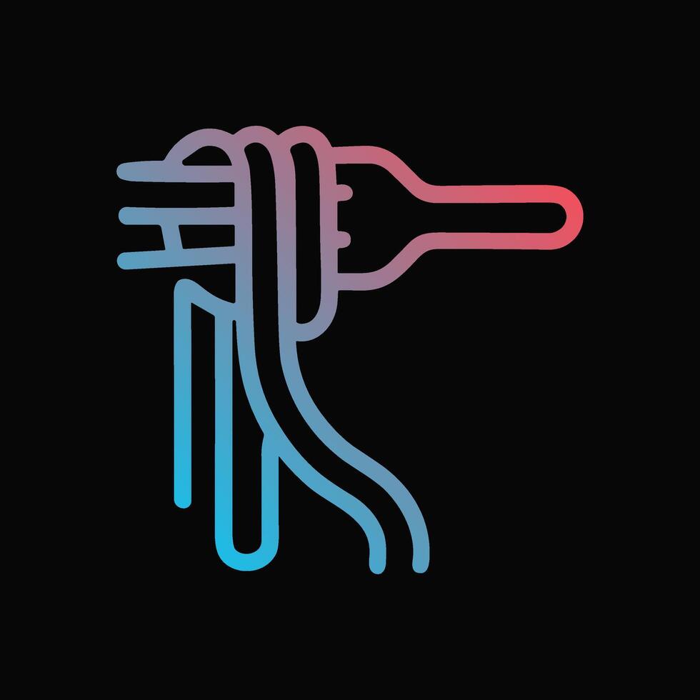 Illuminated pasta swirl on fork. Icon symbol illustration vector