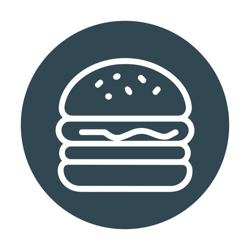 Burger icon within a dark circle. Icon symbol illustration vector
