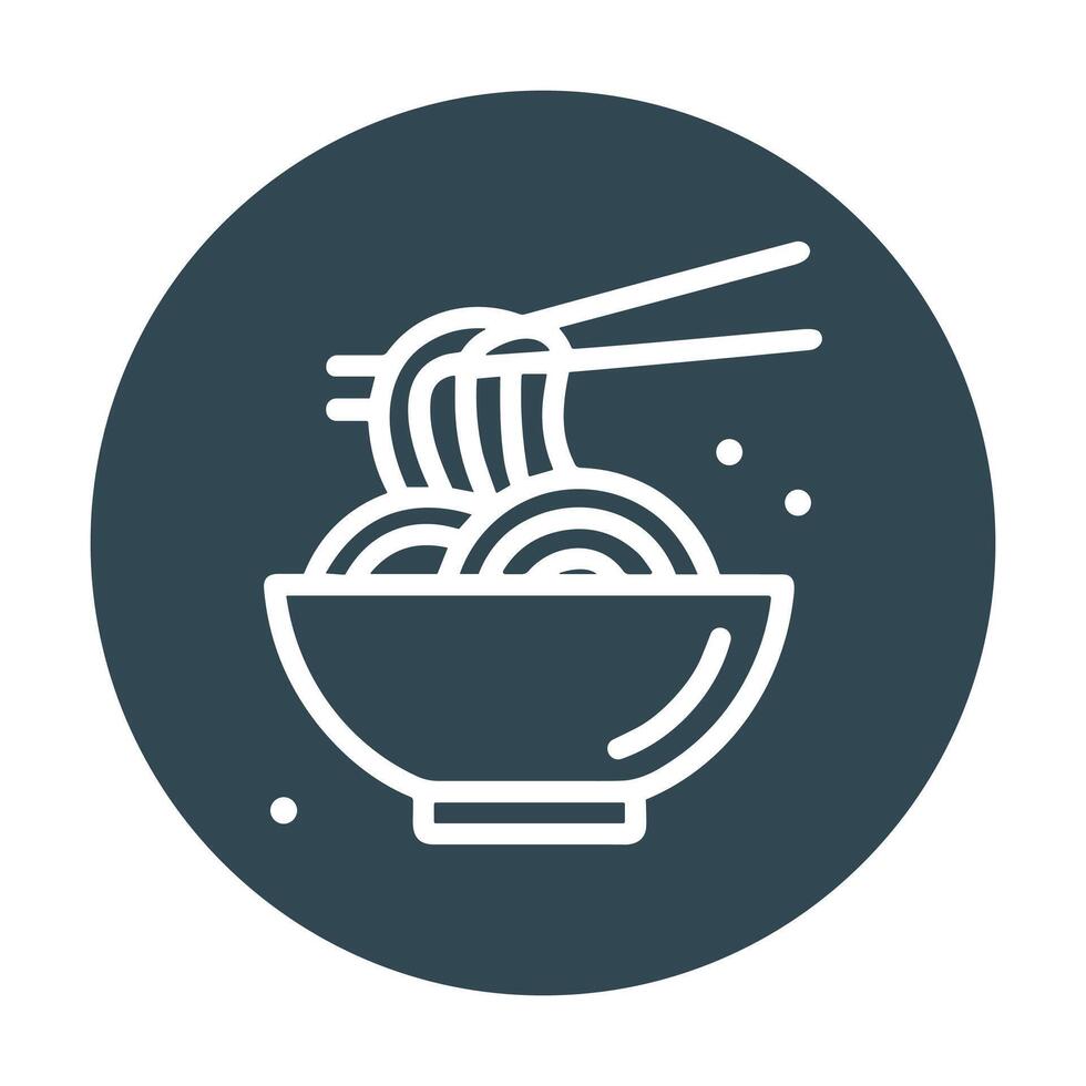Noodles in a bowl with chopsticks. Icon symbol illustration vector