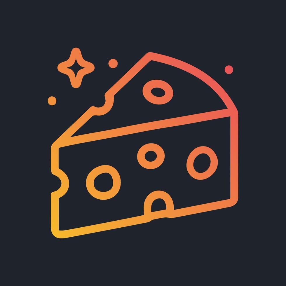 Appetizing cheese wedge in orange glow. Icon symbol illustration vector