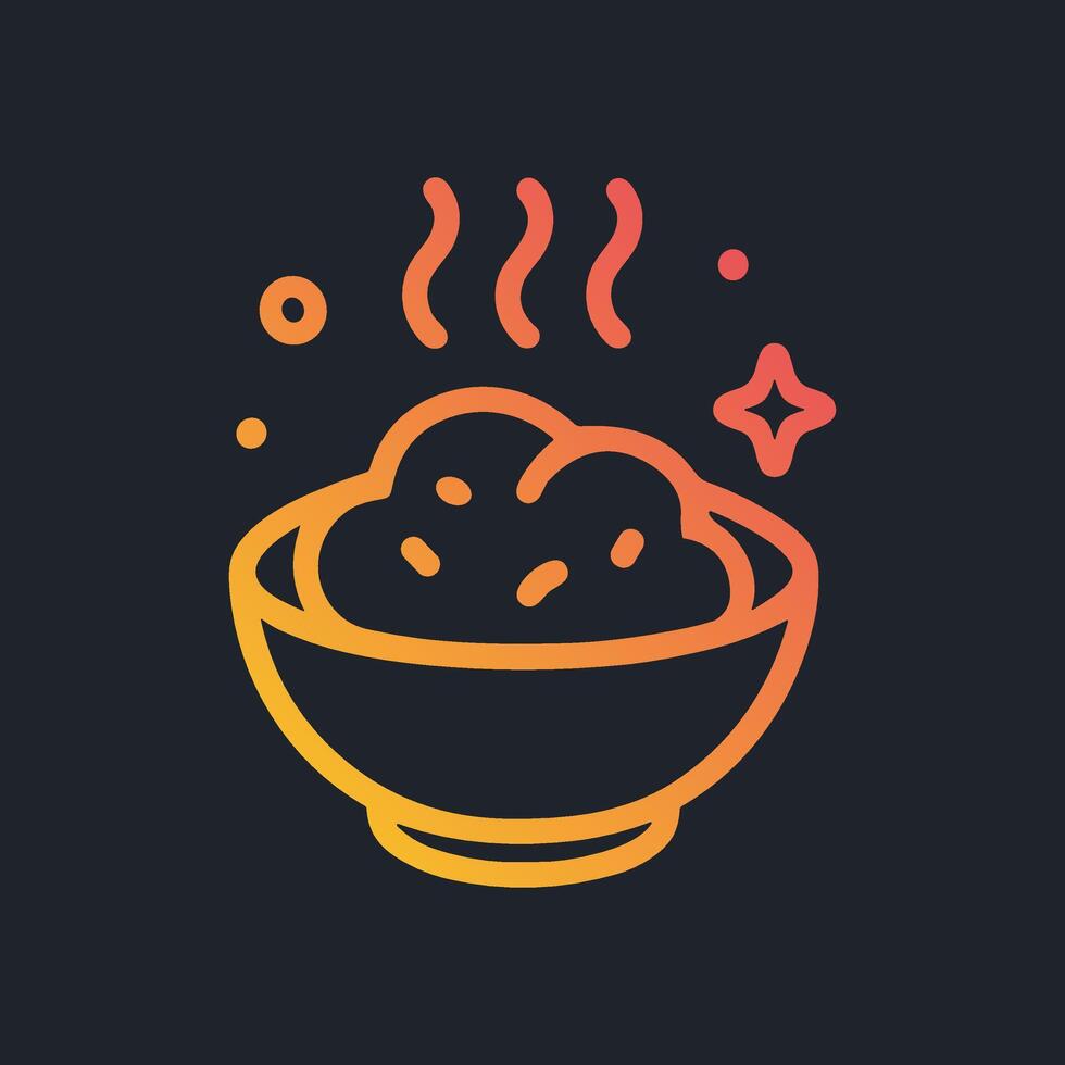 Steaming bowl of food golden glow. Icon symbol illustration vector