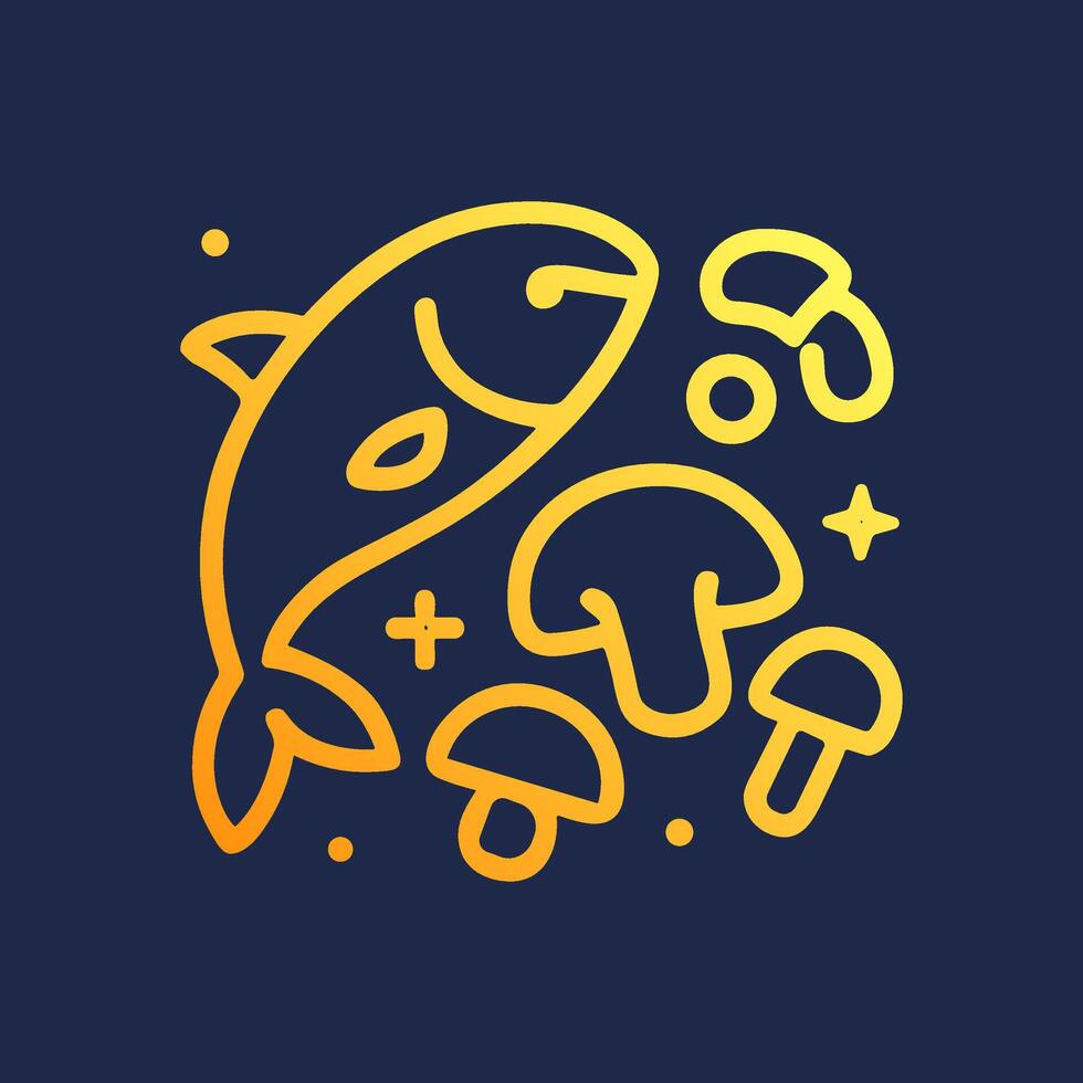 Stylized fish and mushroom fantasy. Icon symbol illustration vector