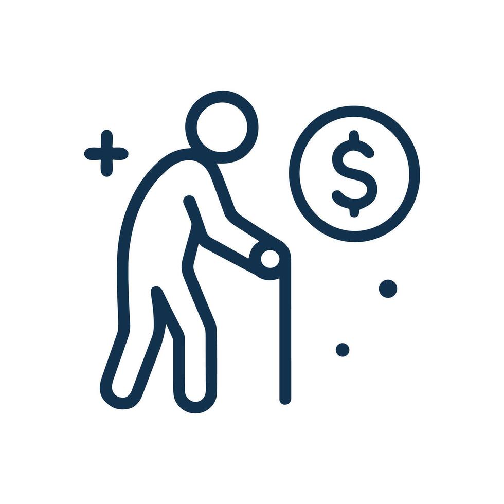Aged icon symbolizing financial wellbeing. Icon symbol illustration vector