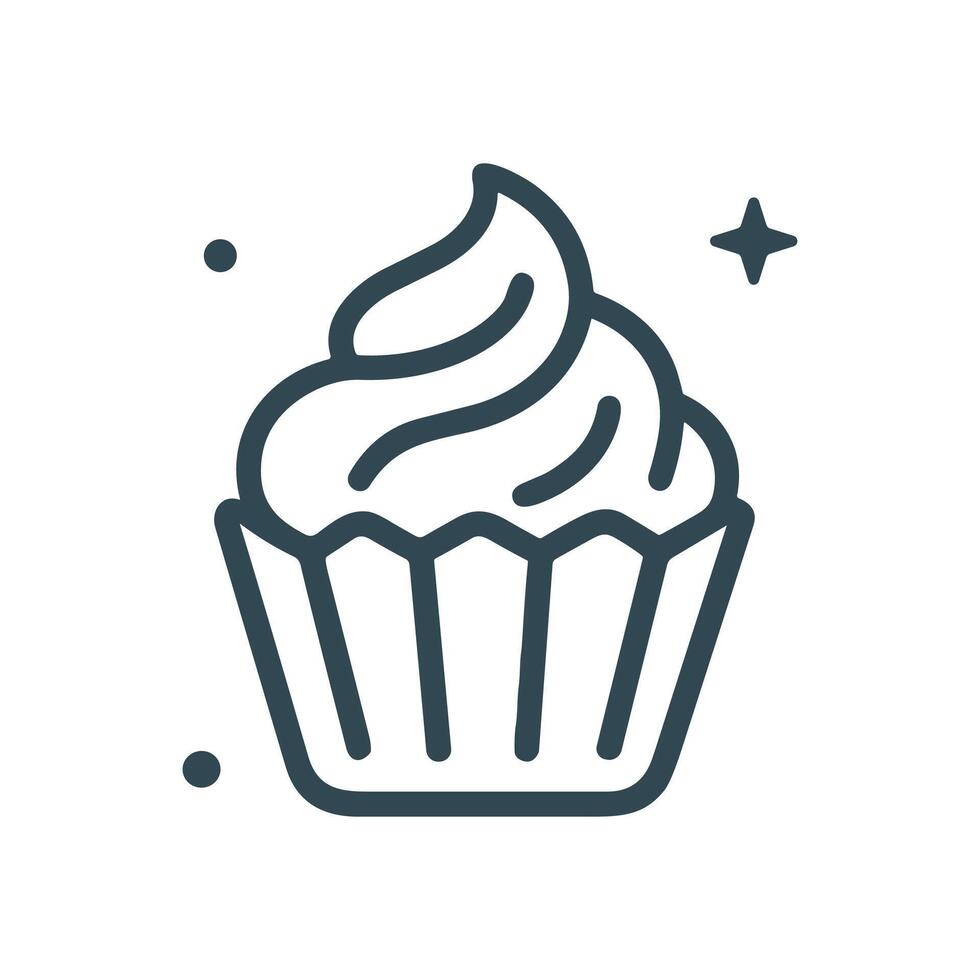 Delightful frosted cupcake with sparkling charm. Icon symbol illustration vector