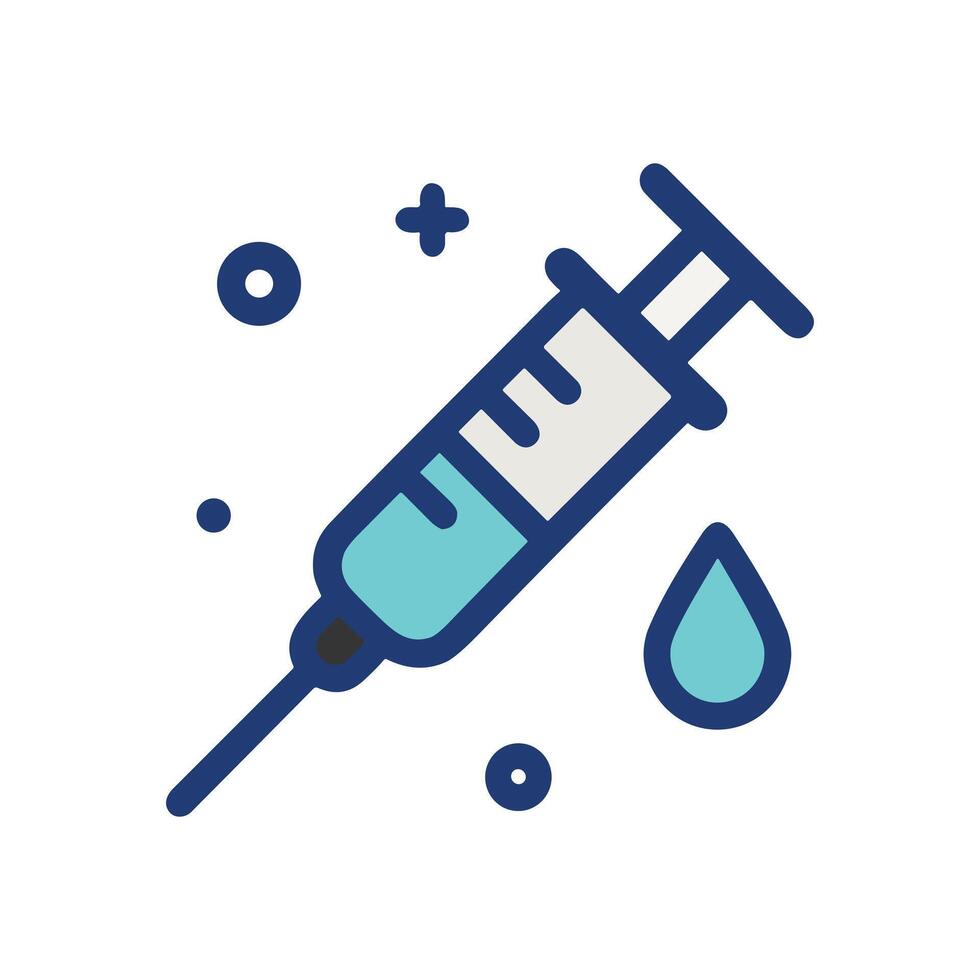 A stylized syringe prepares for injection. Icon symbol illustration vector