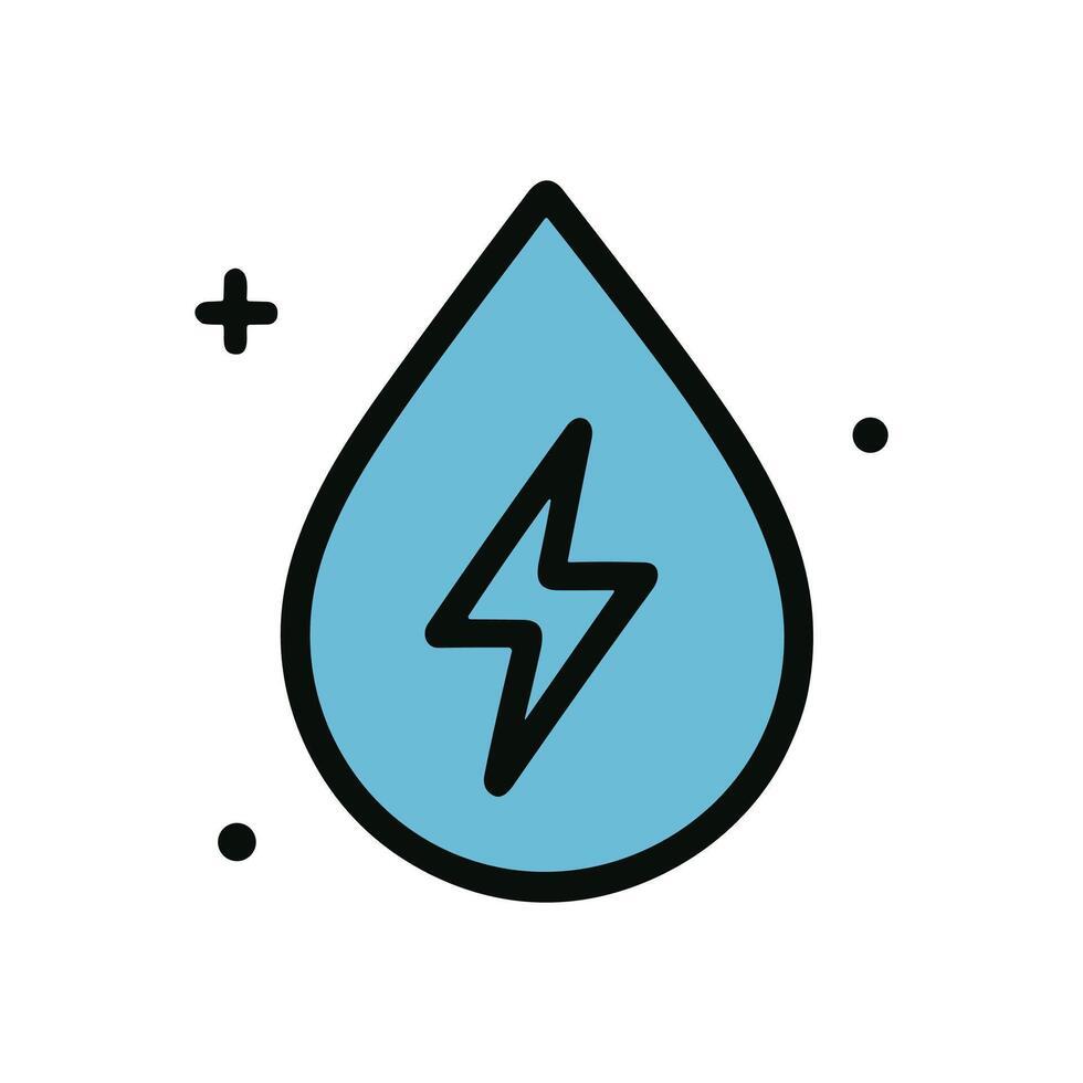Blue water drop with lightning. Icon symbol illustration vector