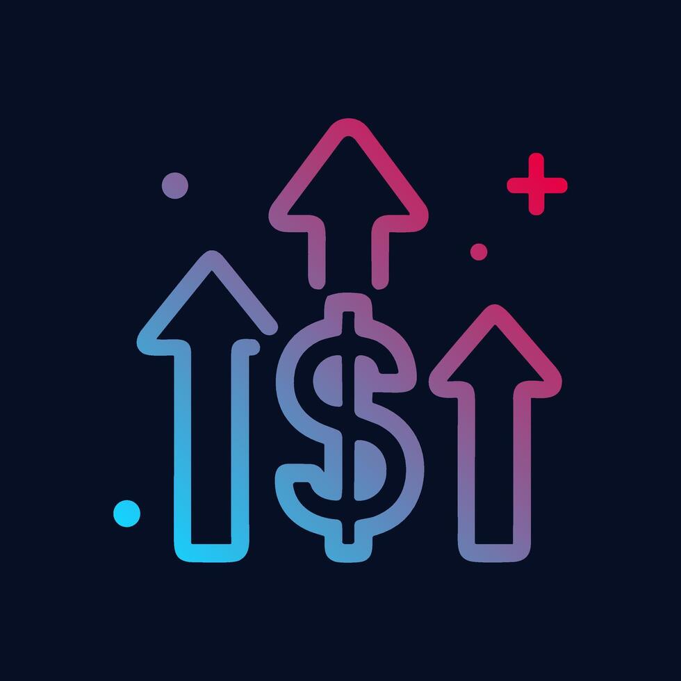 Ascending fortunes illuminated by colorful gradients. Icon symbol illustration vector