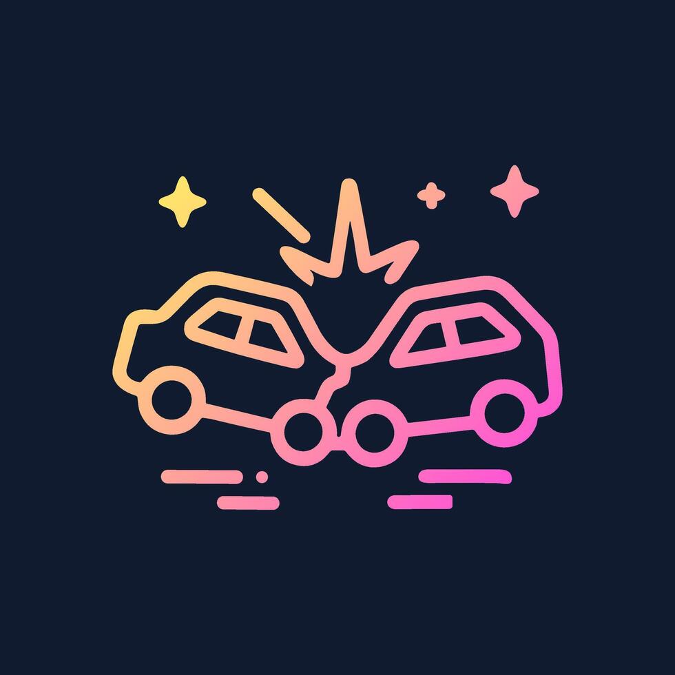 Car crash amidst celestial chaos. Icon symbol illustration vector