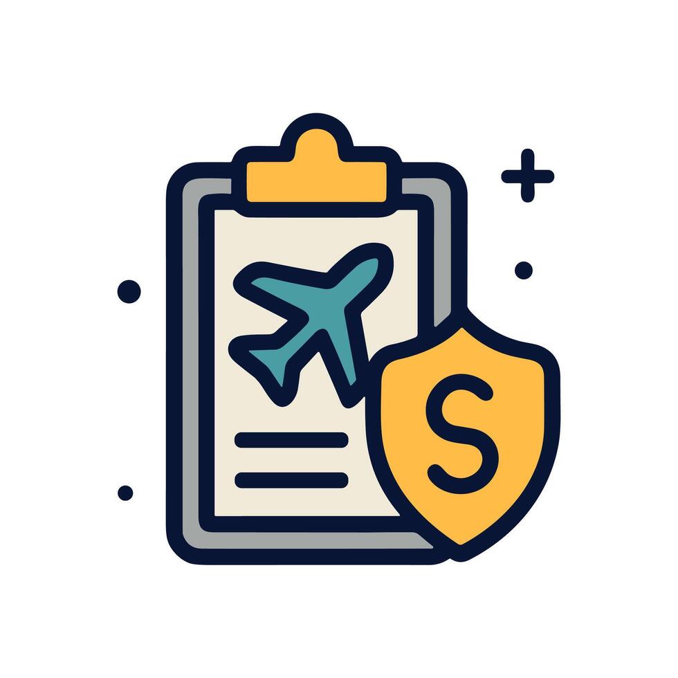 Flight insurance document with shield. Icon symbol illustration vector