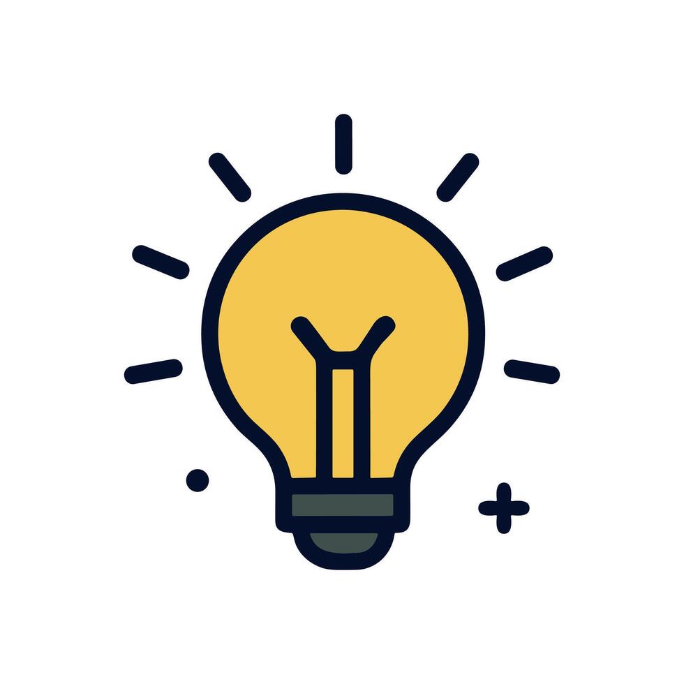 Glowing lightbulb radiating bright idea. Icon symbol illustration vector