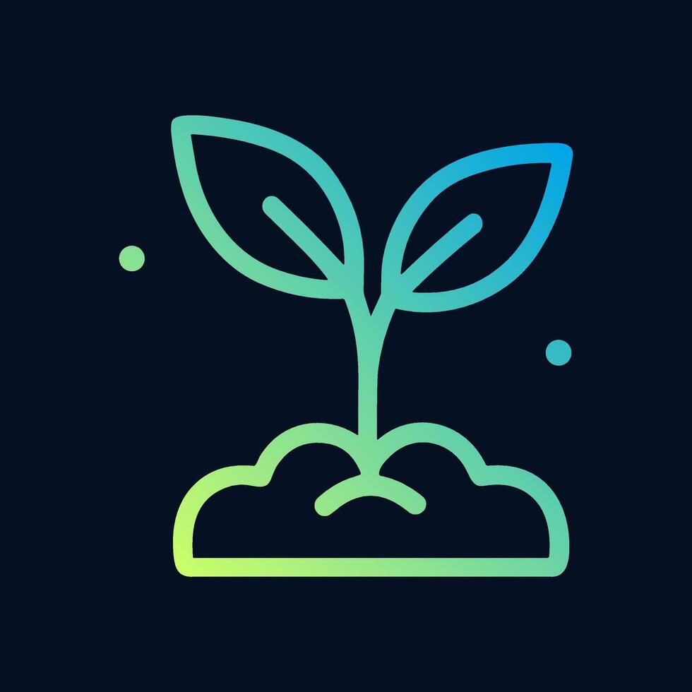 Gradient seedling sprouts from earthy mound. Icon symbol illustration vector