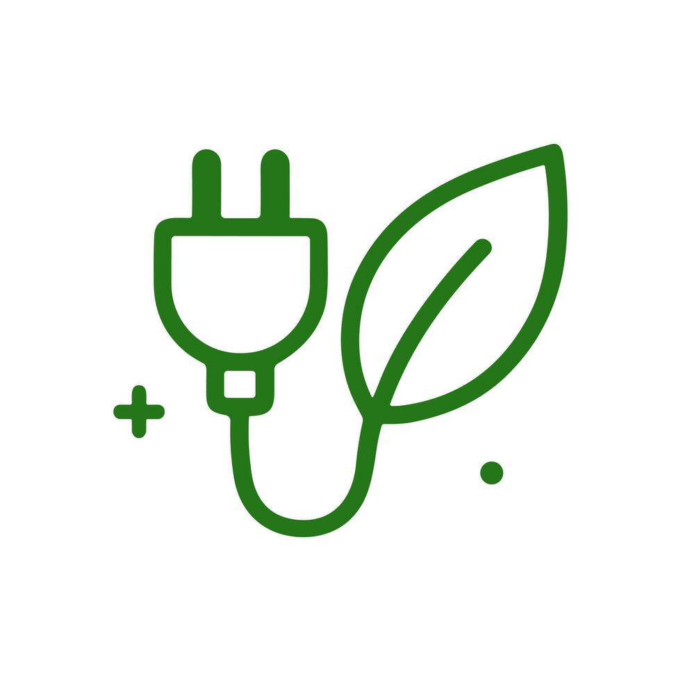 Green energy cord with leaf design. Icon symbol illustration vector