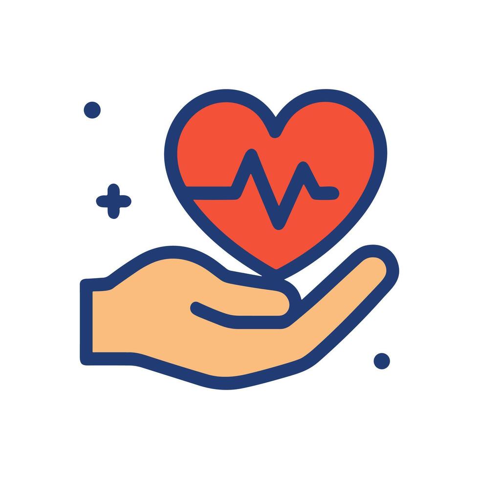 Hand holding a heart with pulse. Icon symbol illustration vector