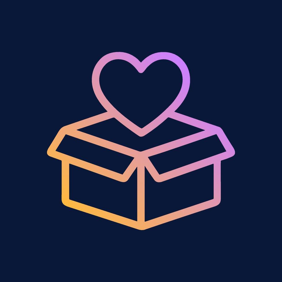 Heart emerges from a gift container. Icon symbol illustration vector