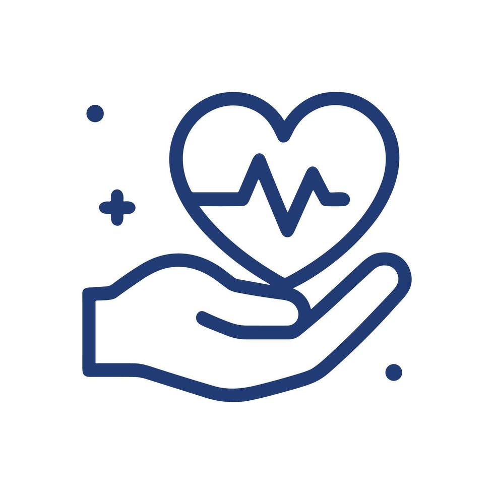 Heart pulse in nurturing hand. Icon symbol illustration vector