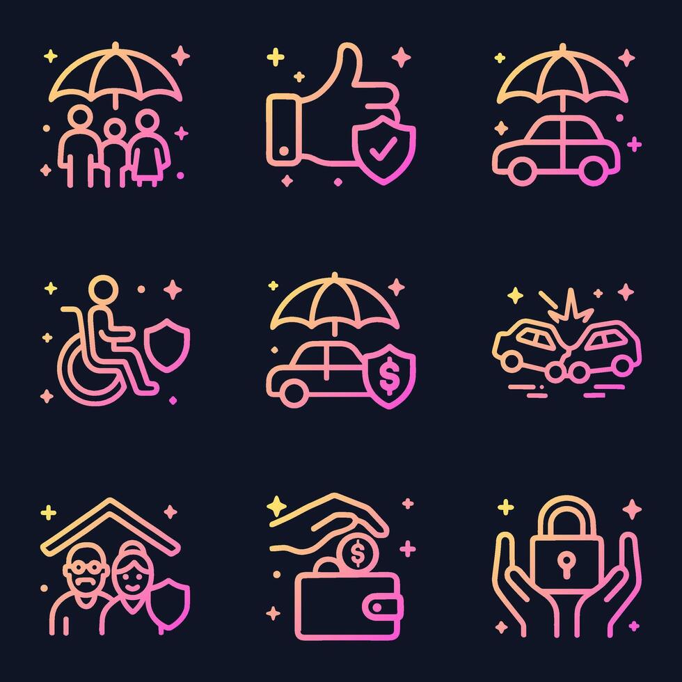 Insurance Icons Safety Coverage Protection. Icon symbol illustration vector