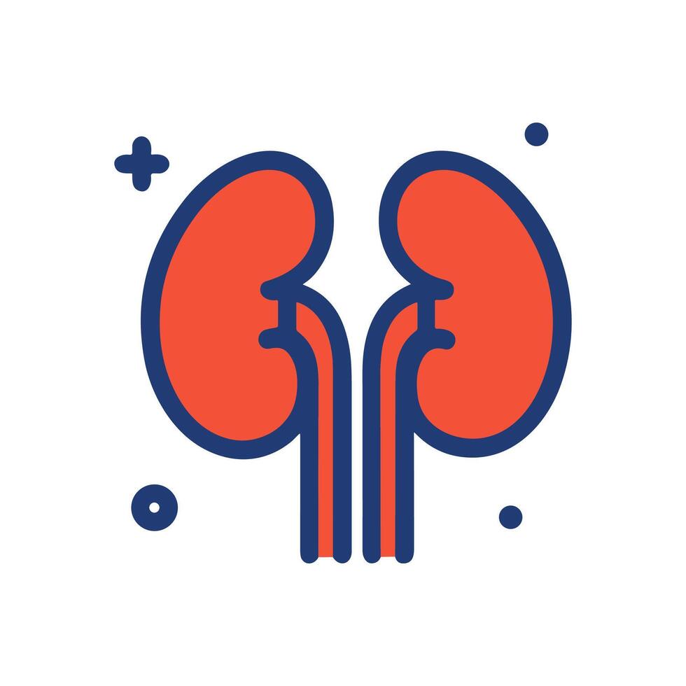 Kidneys depicted with medical dots and crosses. Icon symbol illustration vector