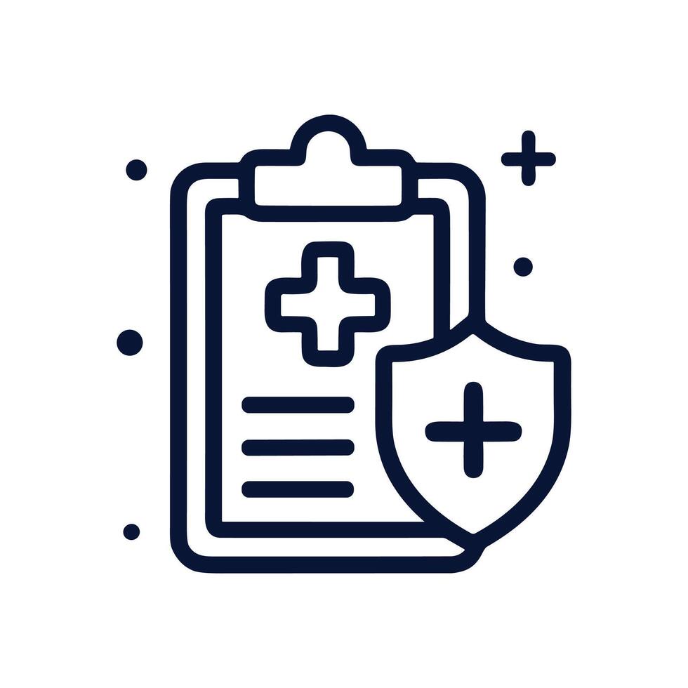 Medical health report protected by shield. Icon symbol illustration vector