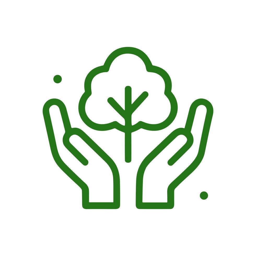 Nurturing hands supporting tree growth. Icon symbol illustration vector