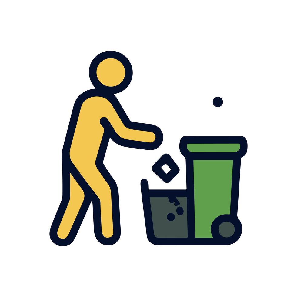 Person throws trash into trashcan. Icon symbol illustration vector