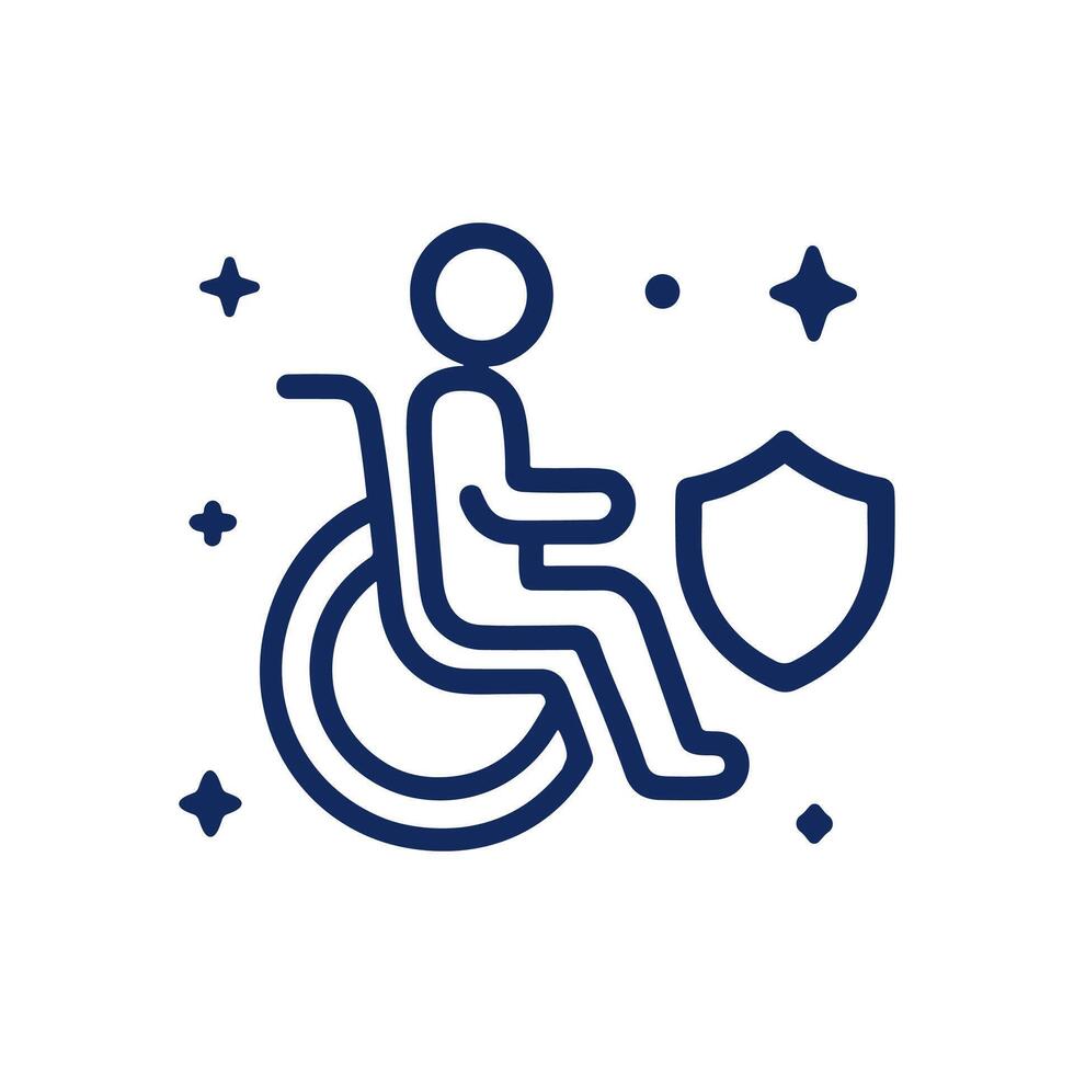 Protected wheelchair user surrounded by sparkles. Icon symbol illustration vector