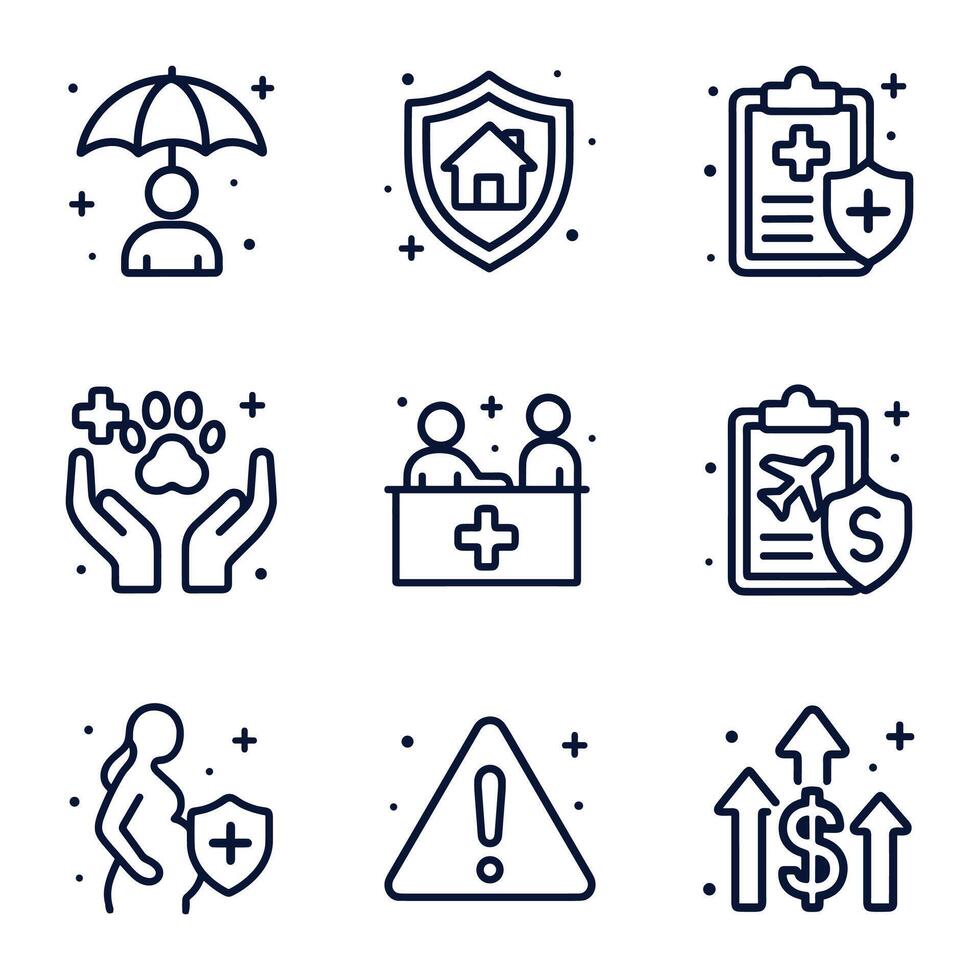 Protective insurance icon set diverse coverage. Icon symbol illustration vector